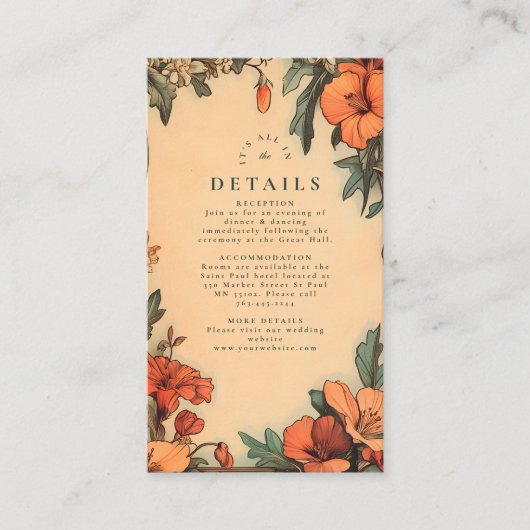 夏のフローラフレーム結婚アールヌーボー エンクロージャーカード (正面)