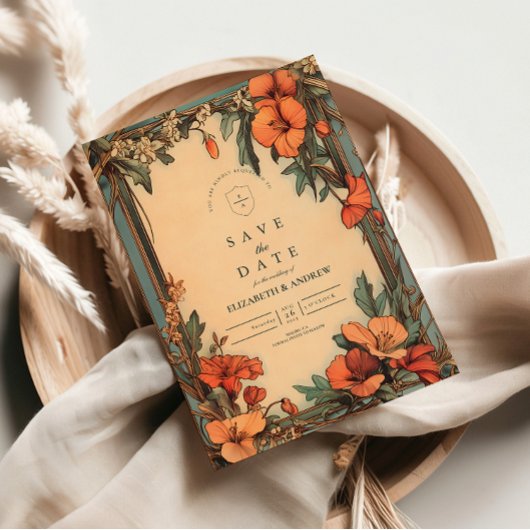 夏のフローラフレーム結婚アールヌーボー 招待状