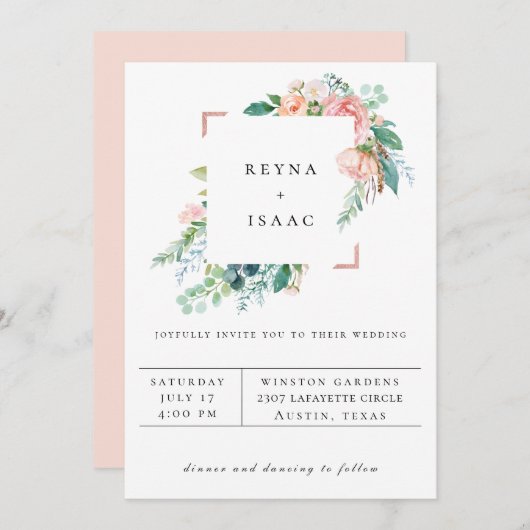 夏のフローラフレーム結婚式招待状 案内状 (正面/裏面)