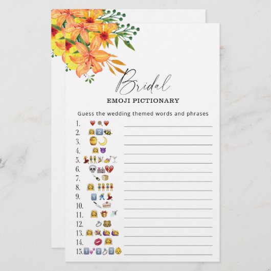 夏のフローラブライダルシャワー絵文字ゲーム (正面/裏面)
