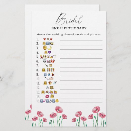 夏のフローラブライダルシャワー絵文字ゲーム (正面/裏面)
