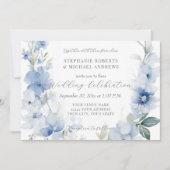 夏のフローラブルーと白エレガントな結婚式 招待状 (正面)