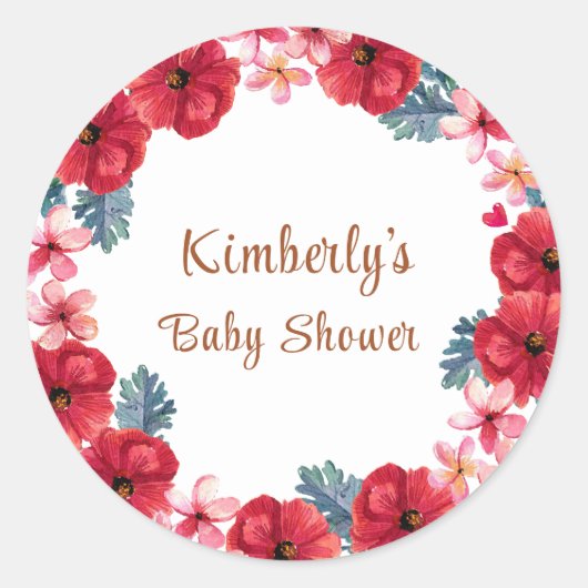 夏のフローラリースベビーシャワー ラウンドシール (正面)