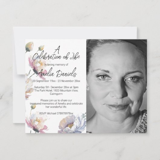 夏のフローラ写真お祝いのライフカード 招待状 (正面)