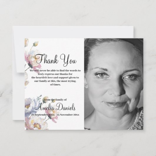 夏のフローラ写真のメモリサンキューカード 招待状 (正面)