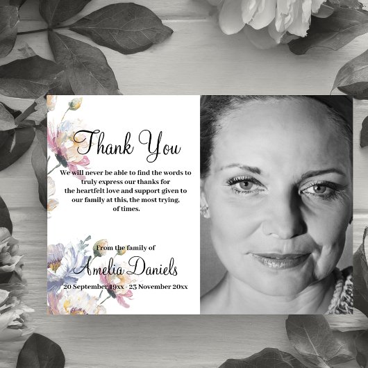 夏のフローラ写真のメモリサンキューカード 招待状