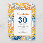 夏のフローラ抽象芸術ブライトカラー誕生日 招待状 (正面/裏面)