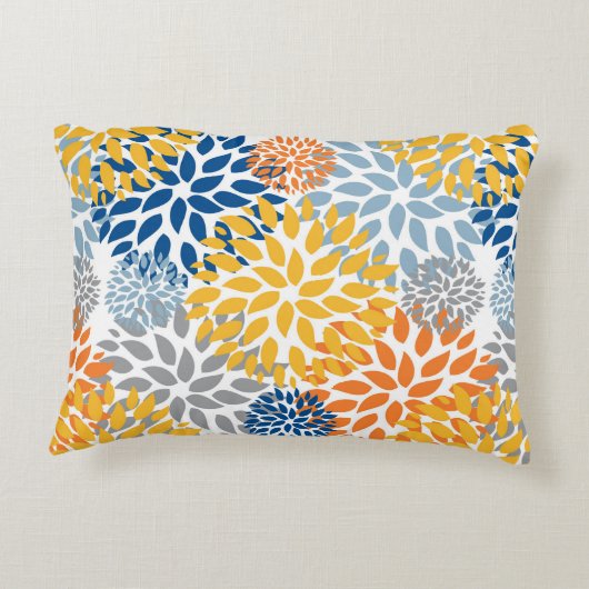 夏のフローラ抽象芸術明るい色のパターン アクセントクッション (裏面)