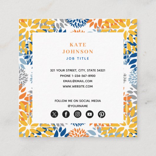 夏のフローラ抽象芸術明るい色のパターン スクエア名刺 (裏面)