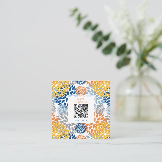 夏のフローラ抽象芸術明るい色のパターン スクエア名刺 (スタンド正面)