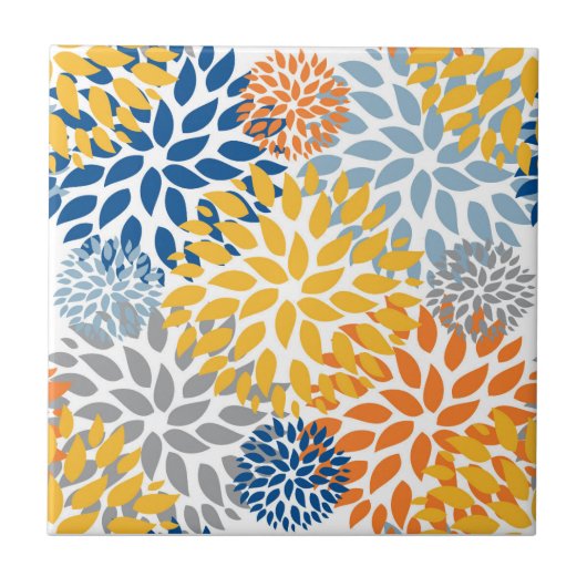 夏のフローラ抽象芸術明るい色のパターン タイル (正面)