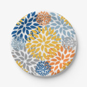 夏のフローラ抽象芸術明るい色のパターン ペーパープレート (正面)