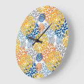 夏のフローラ抽象芸術明るい色のパターン ラージ壁時計 (傾斜)