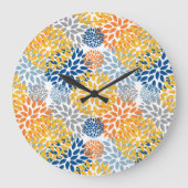 夏のフローラ抽象芸術明るい色のパターン ラージ壁時計 (正面)