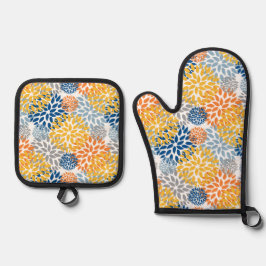 夏のフローラ抽象芸術明るい色のパターン 鍋つかみ&鍋敷きセット