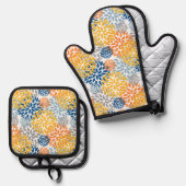夏のフローラ抽象芸術明るい色のパターン 鍋つかみ&鍋敷きセット (正面/裏面)