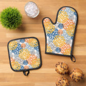 夏のフローラ抽象芸術明るい色のパターン 鍋つかみ&鍋敷きセット (トップダウン)