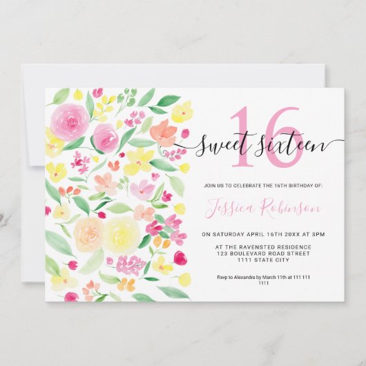夏のフローラ水色ピンク甘い16写真 招待状 (正面)