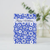 夏のフローラ深いブルーハッピーバースデーはがき ポストカード (スタンド正面)