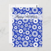 夏のフローラ深いブルーハッピーバースデーはがき ポストカード (正面/裏面)