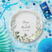 夏のフローラ緑の葉結婚白 ペーパープレート (パーティー)