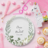 夏のフローラ緑の葉結婚白 ペーパープレート (パーティー)