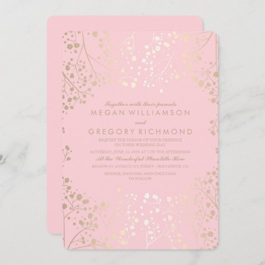 夏のフローラ赤ちゃんの息のエレガントな結婚式 招待状 (正面/裏面)