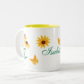 夏のフローラ黒目スーザンイエローフラワー ツートーンマグカップ (正面左)