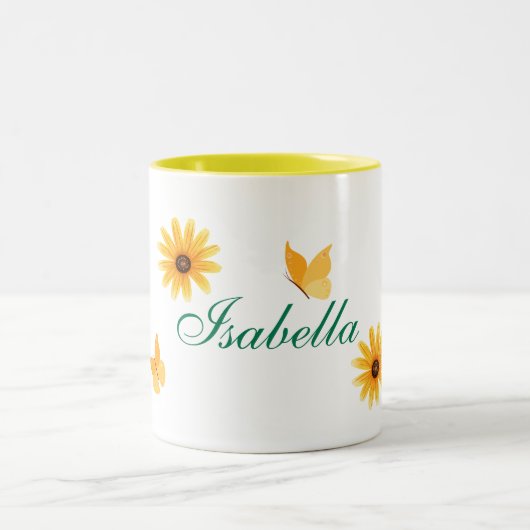 夏のフローラ黒目スーザンイエローフラワー ツートーンマグカップ (中央)
