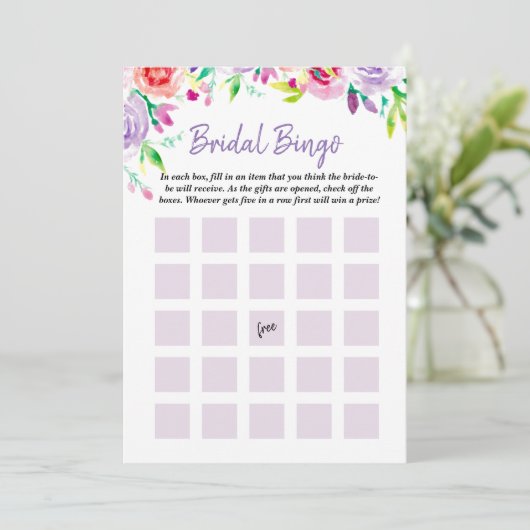 夏のブライダルシャワーの花の水彩画のビンゴのゲーム 招待状 (スタンド正面)