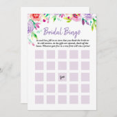 夏のブライダルシャワーの花の水彩画のビンゴのゲーム 招待状 (正面/裏面)