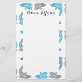 夏のブルーグレーのかわいいイルカのイラストレーション 便箋 (正面)