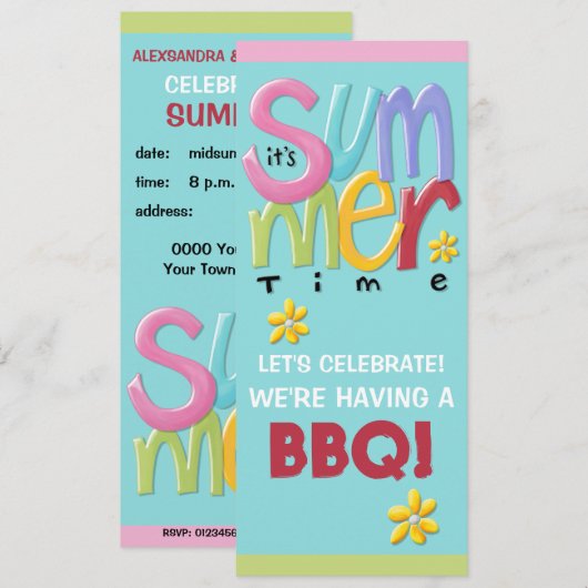 夏のブルー BBQ ご招待 招待状 (正面/裏面)