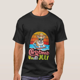 夏のプールに浮かぶフレンチブルドッグの女性Tシャツ Tシャツ