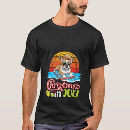夏のプールに浮かぶフレンチブルドッグの女性Tシャツ Tシャツ (正面)
