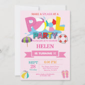 夏のプールのパーティの招待状のSplishのしぶきの女の子 招待状 (正面)