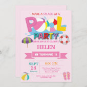 夏のプールのパーティの招待状のSplishのしぶきの女の子 招待状 (正面/裏面)