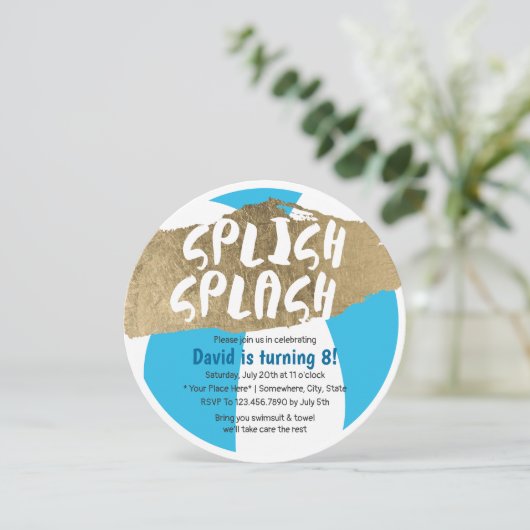 夏のプールのSplishのしぶきの誕生会 招待状 (スタンド正面)