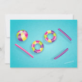 夏のプールを囲んでのパーティのプールの浮遊物の招待状 招待状 (裏面)