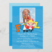 夏のプールを囲んでのパーティの写真の誕生日の招待状の女の子 招待状 (正面/裏面)