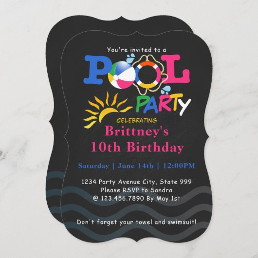 夏のプールを囲んでのパーティの誕生日の強打 招待状 (正面/裏面)