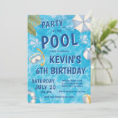 夏のプールキッズの誕生日パーティーの招待状 招待状 (スタンド正面)