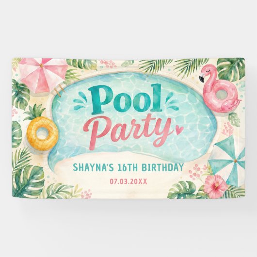 夏のプールサイド誕生日パーティー 横断幕 (横)