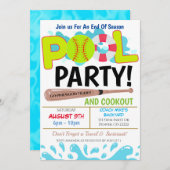 夏のプールソフトボールパーティー招待状 招待状 (正面/裏面)