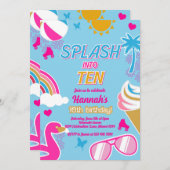 夏のプールパーティーお誕生日ガール10歳へようこそ 招待状 (正面/裏面)