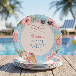 夏のプールパーティーの女の子の誕生日の紙皿 ペーパープレート