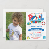 夏のプールパーティー招待状 スプラッシュ！少年 招待状 (正面/裏面)