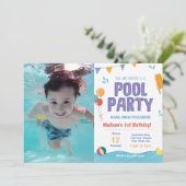 夏のプールパーティー誕生日招待状（写真付き） 招待状 (スタンド正面)