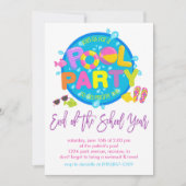 夏のプールパーティー、学年の終わりのパーティー 招待状 (正面)