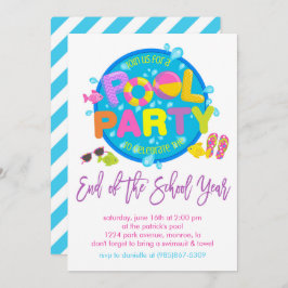 夏のプールパーティー、学年の終わりのパーティー 招待状
